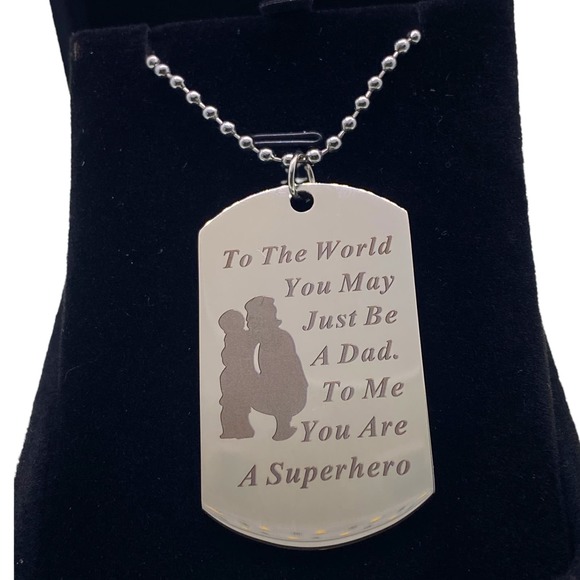 Mens Silver “Dad You are my Superhero” Dog Tag Necklace Chain Gift Box - Picture 1 of 5
